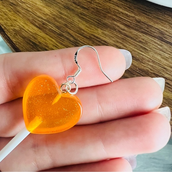 Sterling Silver Orange Lollipop Earrings - Picture 5 of 6